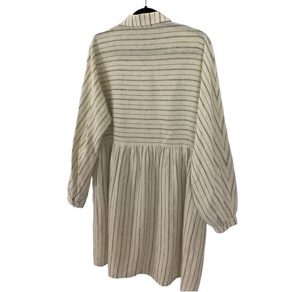 Emerson Fry Selma Long Sleeve Dress In Ivory Hemp Stripe Organic Size Medium - Picture 12 of 16